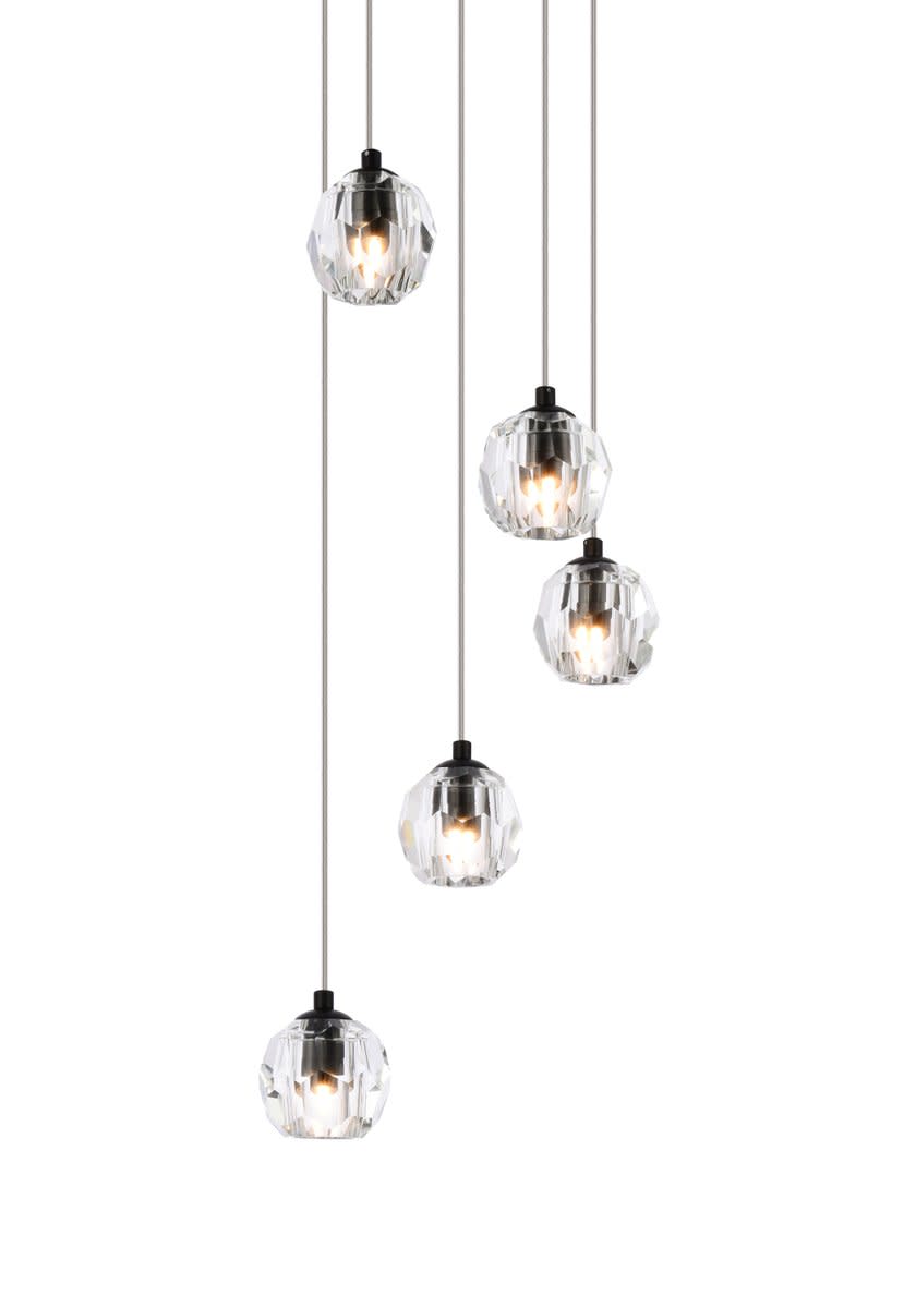 Photos - Chandelier / Lamp Elegant Lighting 3505G12 Eren 5 Light 12" Wide Crystal Multi Light Pendant Black Indoor Lighting Pendants 3505G12BK