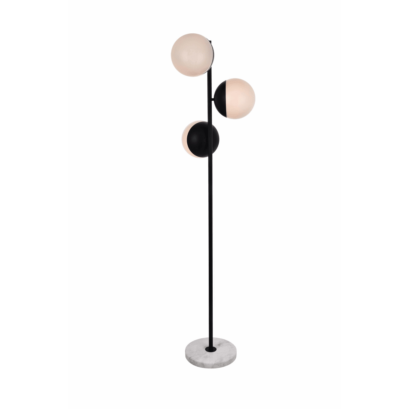 Photos - Chandelier / Lamp Elegant Lighting LD6158 Eclipse 3 Light 66" Tall Tree Floor Lamp with Frosted Glass Black Lamps Floor Lamps LD6158BK 