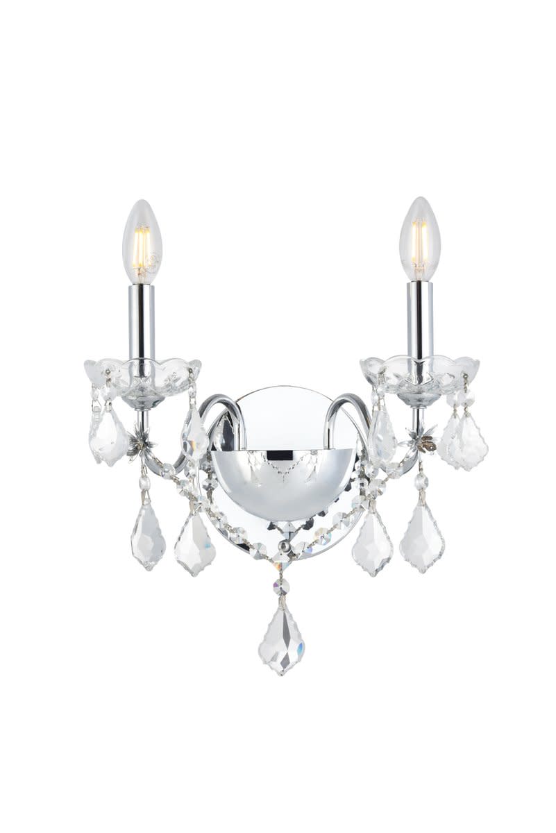 Photos - Chandelier / Lamp Elegant Lighting V2015W2/RC St. Francis 2 Light 15" Tall Wall Sconce with Clear Royal Cut Crystals Chrome Indoor Lighting Wa