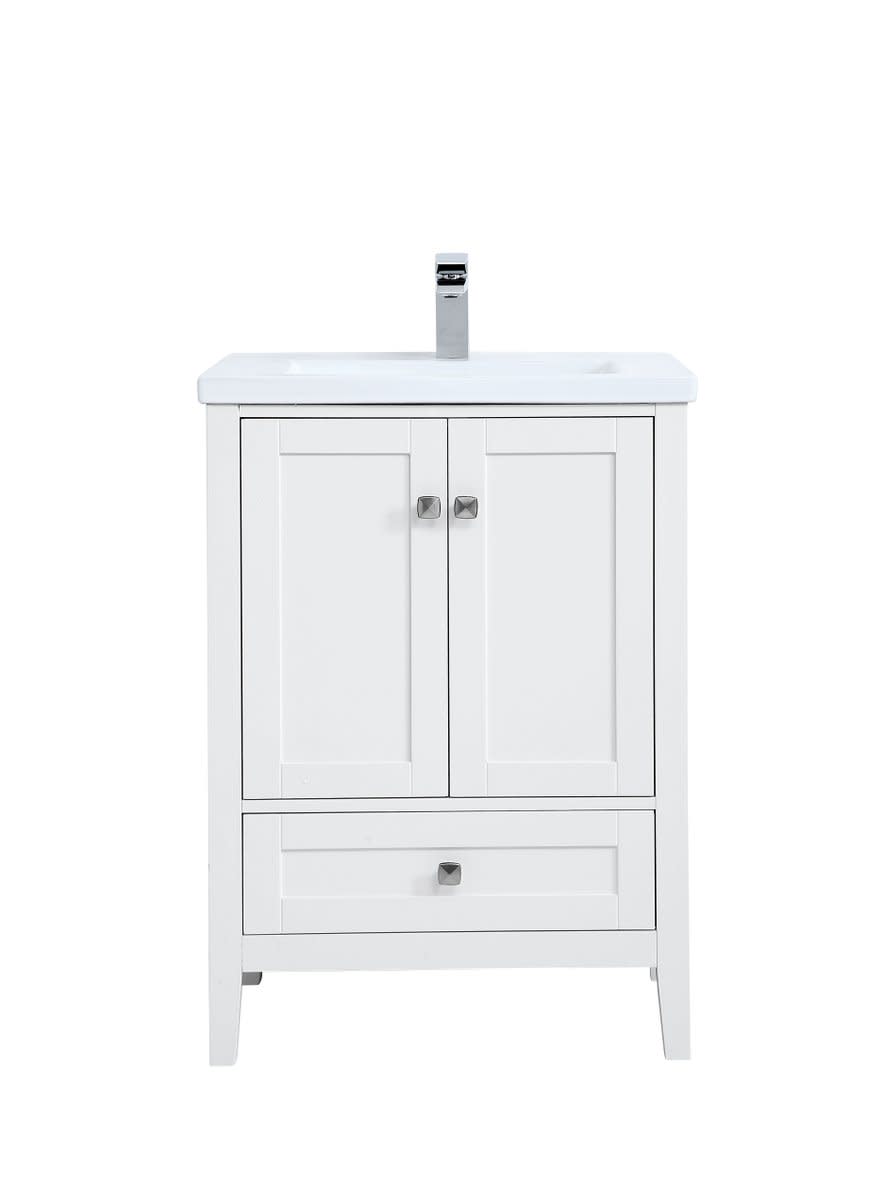Photos - Washbasin cabinet Elegant Lighting VF-2001 Aqua 24" Free Standing Single Basin Vanity Set with Cabinet and Resin Vanity Top White Bathroom Sto 