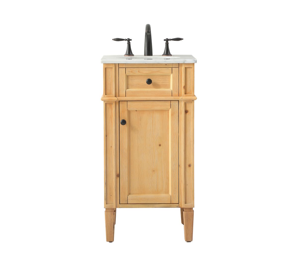 Elegant Lighting VF12518 Park Avenue 18" Free Standing Single Basin Vanity Set with Cabinet and Marble Vanity Top Natural Wood Bathroom Storage Vanity