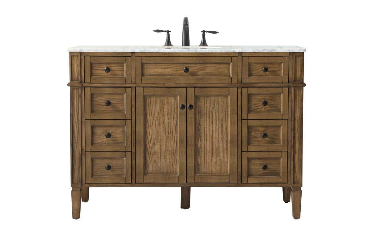 Photos - Washbasin cabinet Elegant Lighting VF12548 Park Avenue 48" Free Standing Single Basin Vanity Set with Cabinet and Marble Vanity Top Driftwood 