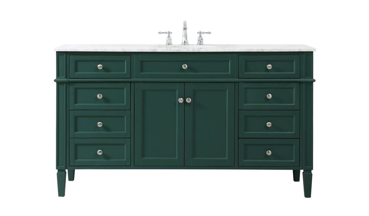Photos - Washbasin cabinet Elegant Lighting VF12560 Park Avenue 60" Free Standing Single Basin Vanity Set with Cabinet and Marble Vanity Top Green Bath 
