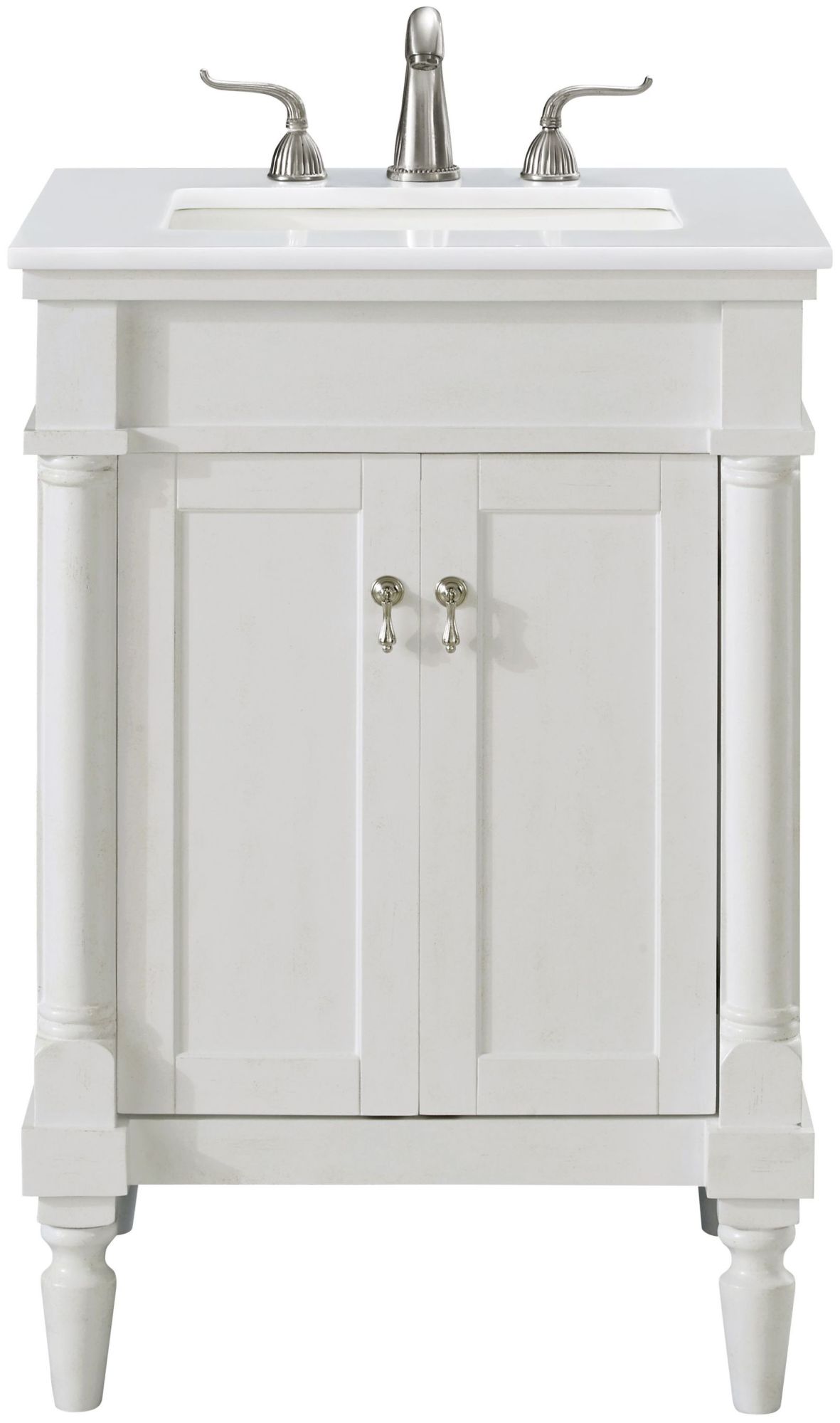 Photos - Washbasin cabinet Elegant Lighting VF13024-VW Lexington 24" Free Standing Single Basin Vanity Set with Cabinet and Quartz Vanity Top Antique W 