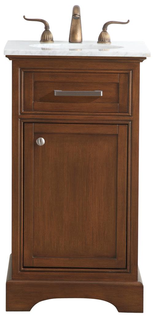 Elegant Lighting VF15019 Americana 18" Free Standing Single Basin Vanity Set with Cabinet and Marble Vanity Top Teak Bathroom Storage Vanity Sets