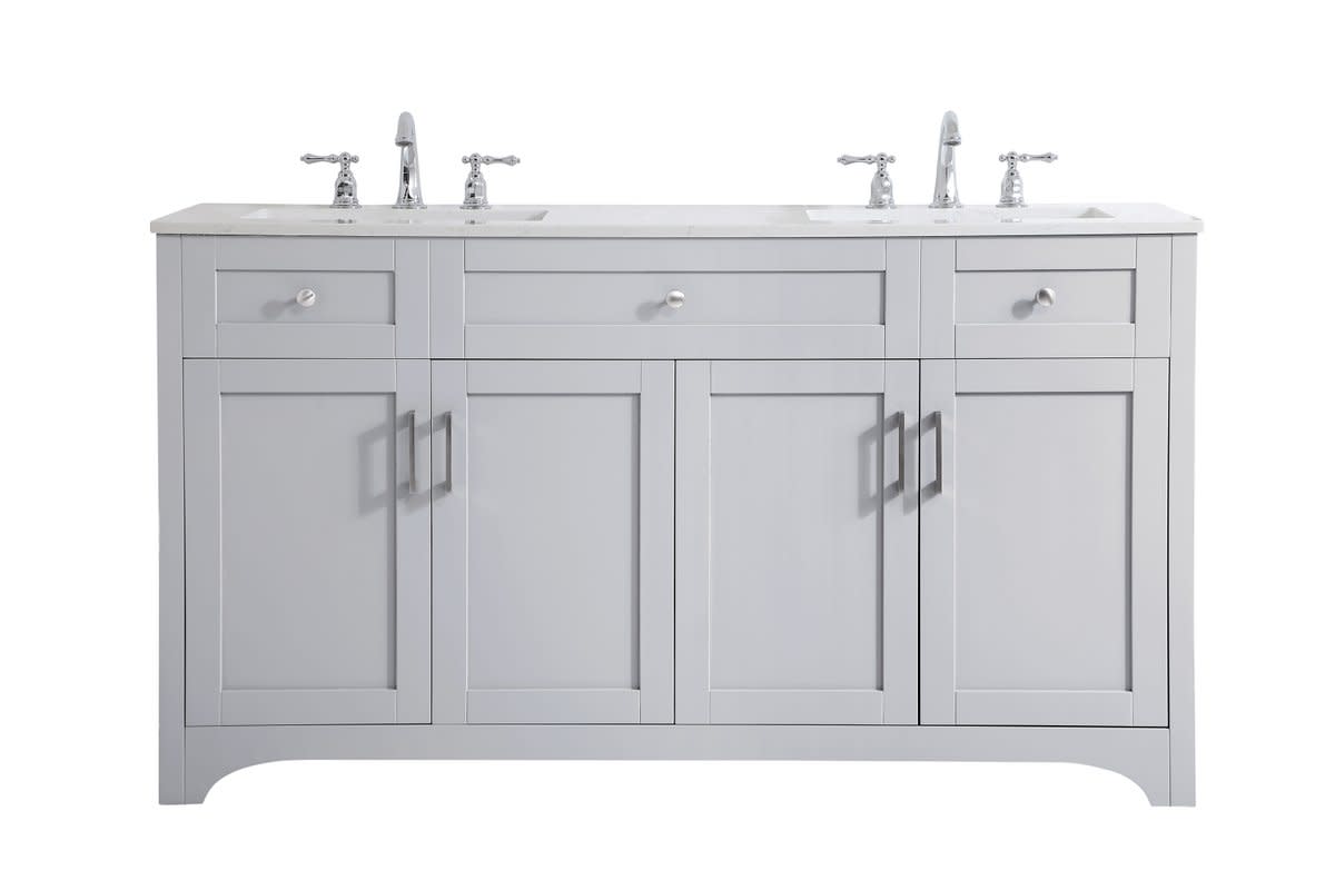 Photos - Washbasin cabinet Elegant Lighting VF17060D Moore 60" Free Standing Double Basin Vanity Set with Cabinet and Engineered Marble Vanity Top Grey 