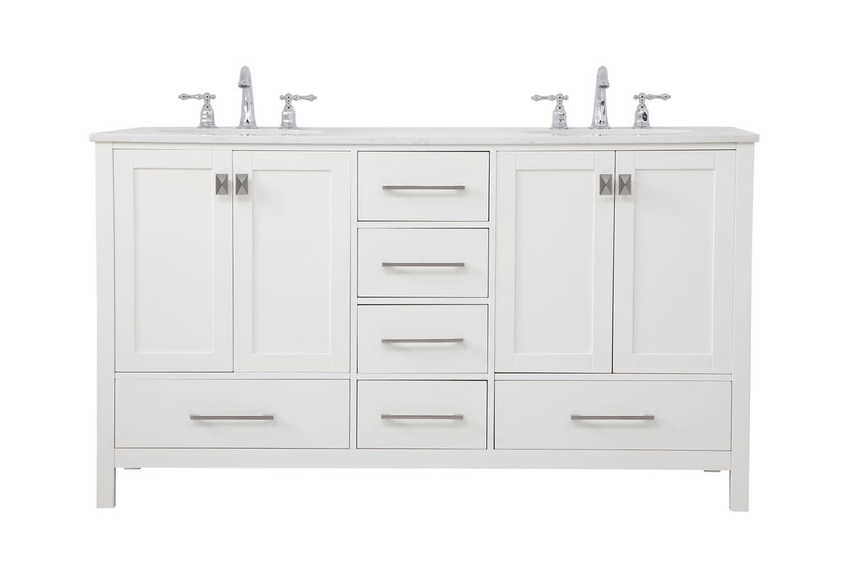 Photos - Washbasin cabinet Elegant Lighting VF18860D Irene 60" Free Standing Double Basin Vanity Set with Cabinet and Engineered Marble Vanity Top Whit 