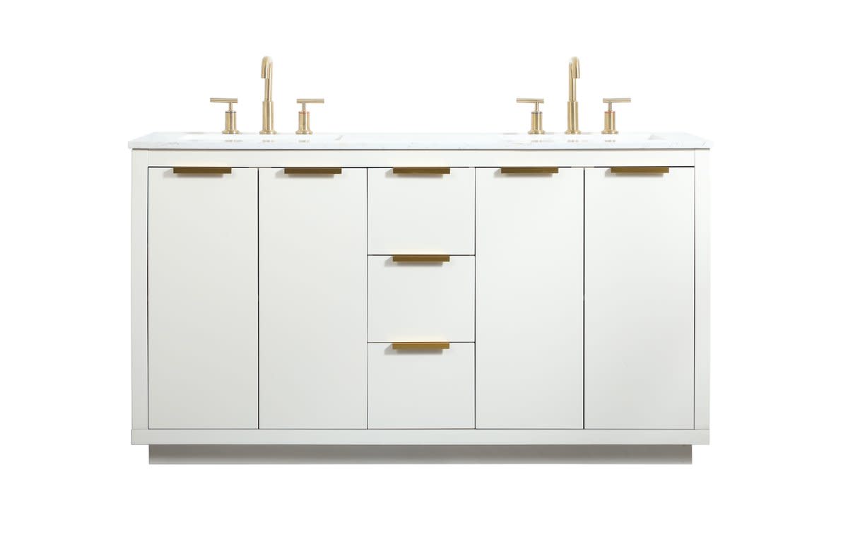 Photos - Washbasin cabinet Elegant Lighting VF19460D Blake 60" Free Standing Double Basin Vanity Set with Cabinet and Marble Vanity Top White Bathroom 