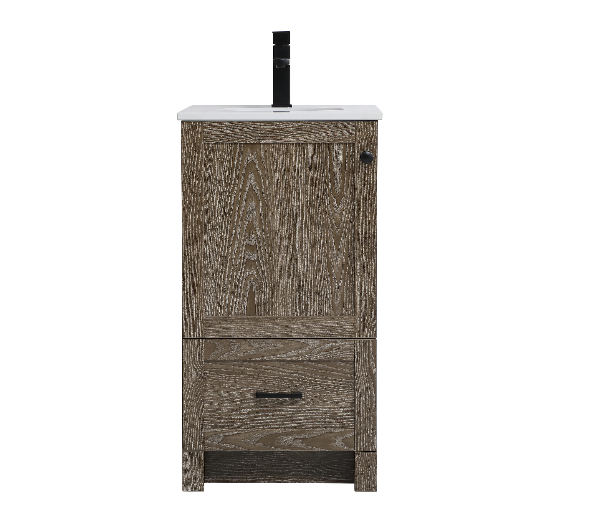 Elegant Lighting VF2818 Soma 18" Free Standing Single Basin Vanity Set with Cabinet and Engineered Stone Vanity Top Weathered Oak Bathroom Storage