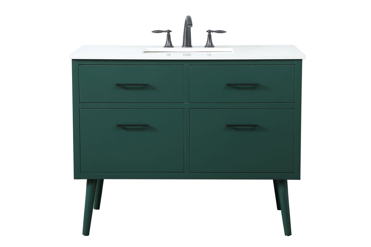 Photos - Washbasin cabinet Elegant Lighting VF41042M Boise 42" Free Standing Single Basin Vanity Set with Cabinet and Engineered Marble Vanity Top Gree 