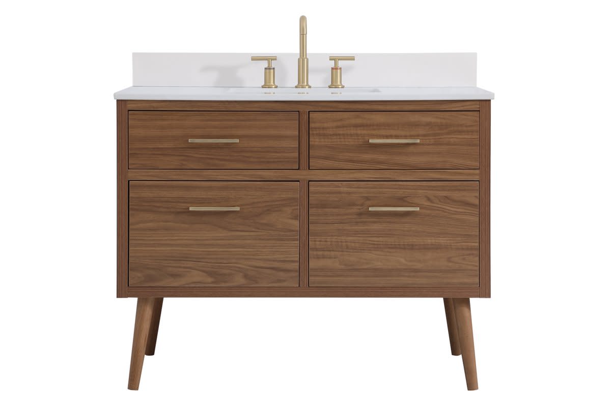 Photos - Washbasin cabinet Elegant Lighting VF41042-BS Boise 42" Free Standing Single Basin Vanity Set with Cabinet Engineered Marble Vanity Top and Ba 