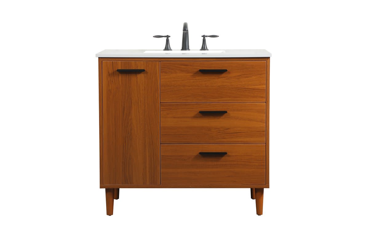 Photos - Washbasin cabinet Elegant Lighting VF47036M Baldwin 36" Free Standing Single Basin Vanity Set with Cabinet and Engineered Marble Vanity Top Te 