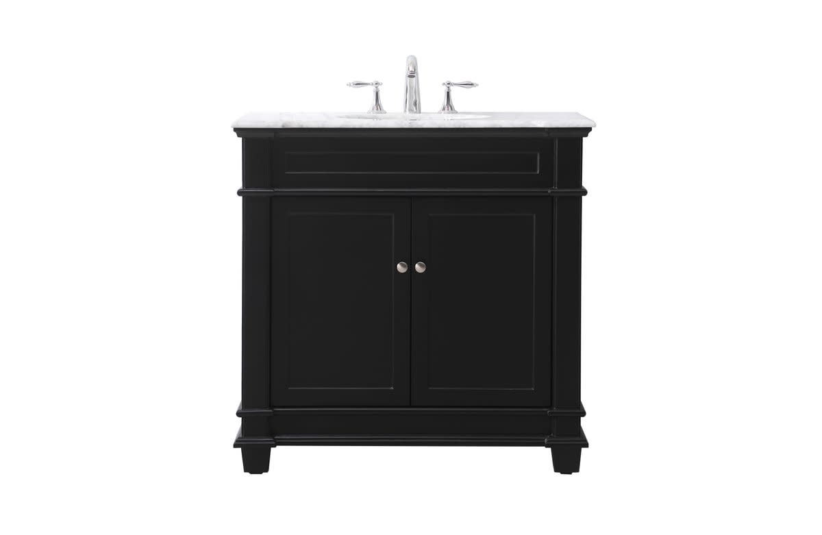 Photos - Washbasin cabinet Elegant Lighting VF50036 Wesley 36" Free Standing Single Basin Vanity Set with Cabinet and Marble Vanity Top Black Bathroom 