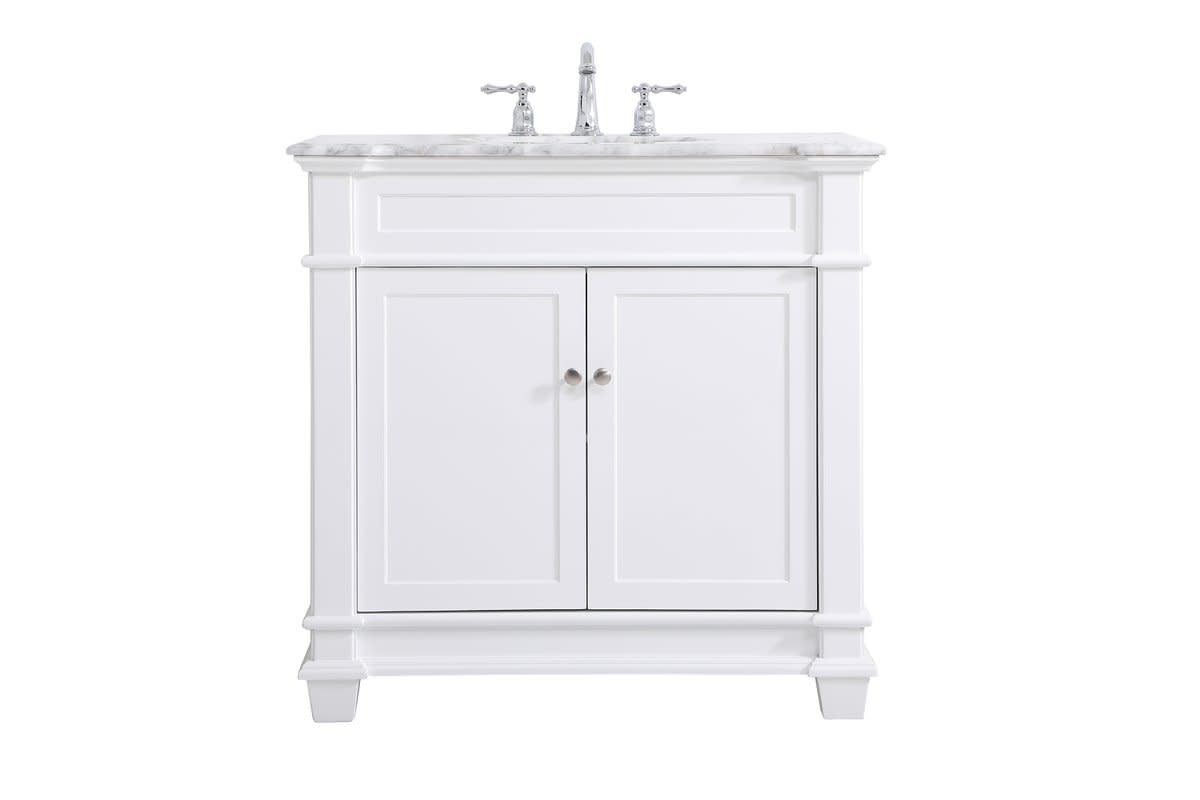 Photos - Washbasin cabinet Elegant Lighting VF50036 Wesley 36" Free Standing Single Basin Vanity Set with Cabinet and Marble Vanity Top White Bathroom 