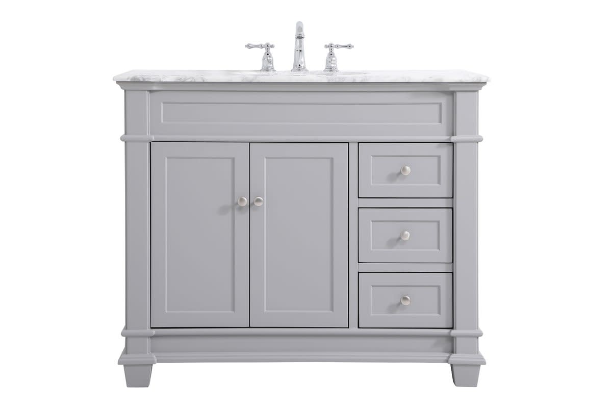 Photos - Washbasin cabinet Elegant Lighting VF50042 Wesley 42" Free Standing Single Basin Vanity Set with Cabinet and Marble Vanity Top Grey Bathroom S 