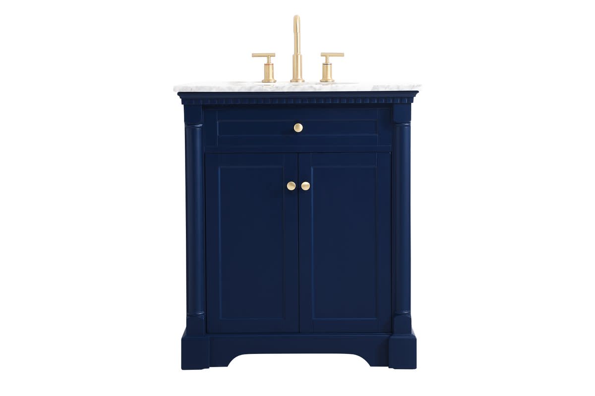 Photos - Washbasin cabinet Elegant Lighting VF53030 Clarence 30" Free Standing Single Basin Vanity Set with Cabinet and Marble Vanity Top Blue Bathroom 
