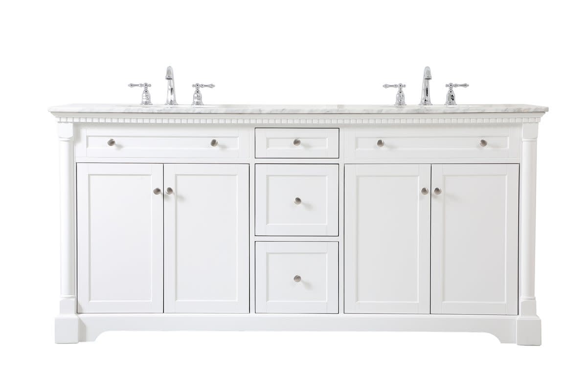 Photos - Washbasin cabinet Elegant Lighting VF53072D Clarence 72" Free Standing Double Basin Vanity Set with Cabinet and Marble Vanity Top White Bathro 