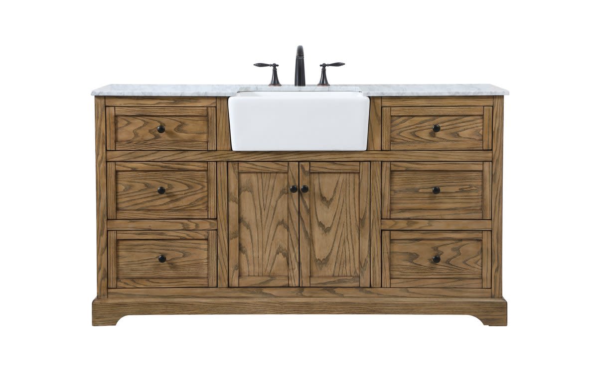 Photos - Washbasin cabinet Elegant Lighting VF60260 Franklin 60" Free Standing Single Basin Vanity Set with Cabinet and Marble Vanity Top Driftwood Bat 