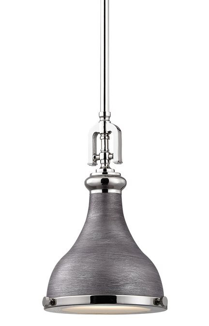 Photos - Chandelier / Lamp Wide Elk Lighting 57080/1 Rutherford Single Light 9"  Mini Pendant with Grey Metal Shade Polished Nickel / Weathered Zinc Ind 