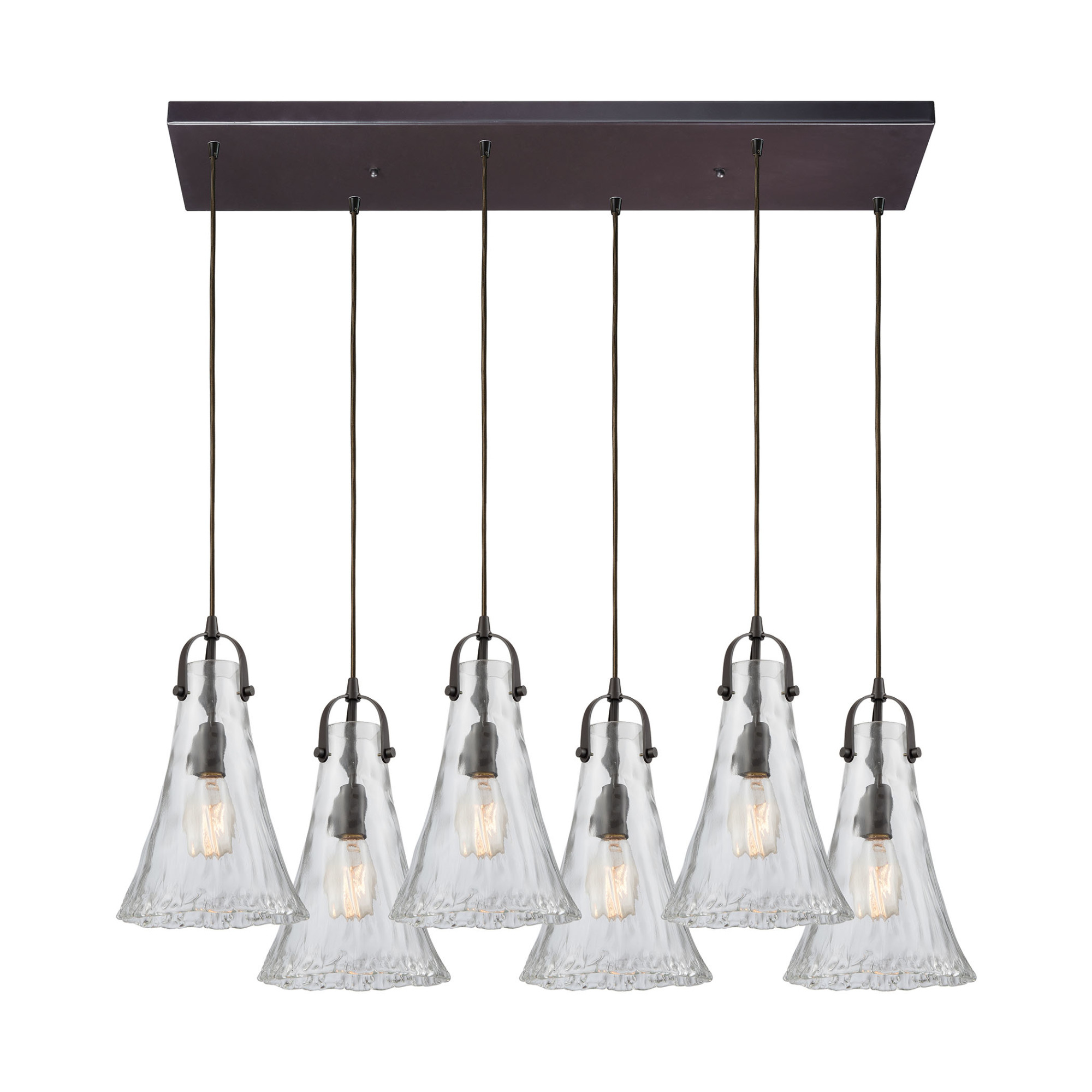 Photos - Chandelier / Lamp Wide Elk Lighting 10555/6RC Hand Formed Glass 6 Light 30"  Linear Pendant Oil Rubbed Bronze Indoor Lighting Pendants 