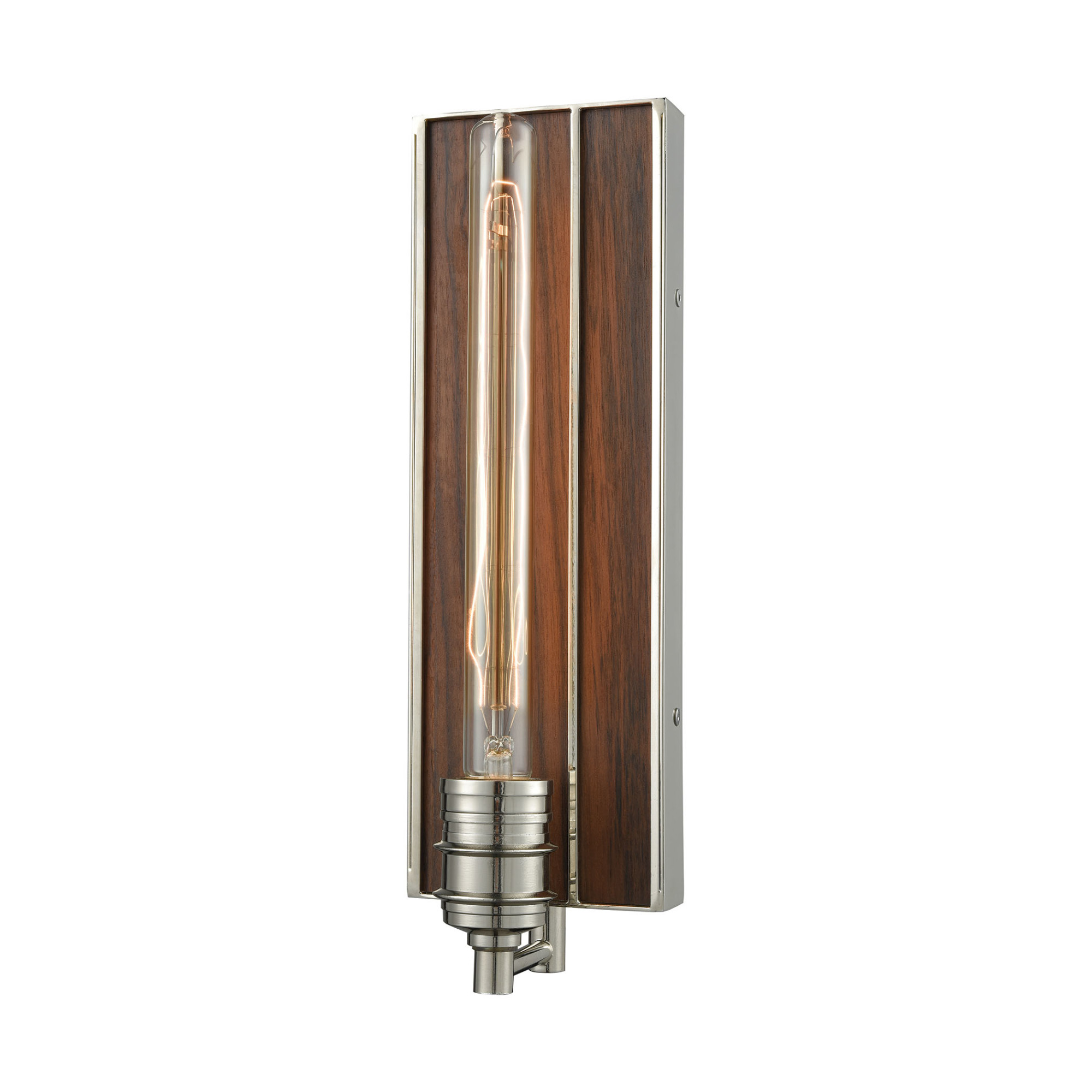 Photos - Chandelier / Lamp NICKEL Elk Lighting 16433/1 Brookweiler Single Light 15" High Wall Sconce with Dark Wood Backplate Satin  Indoor Lighting Wal 