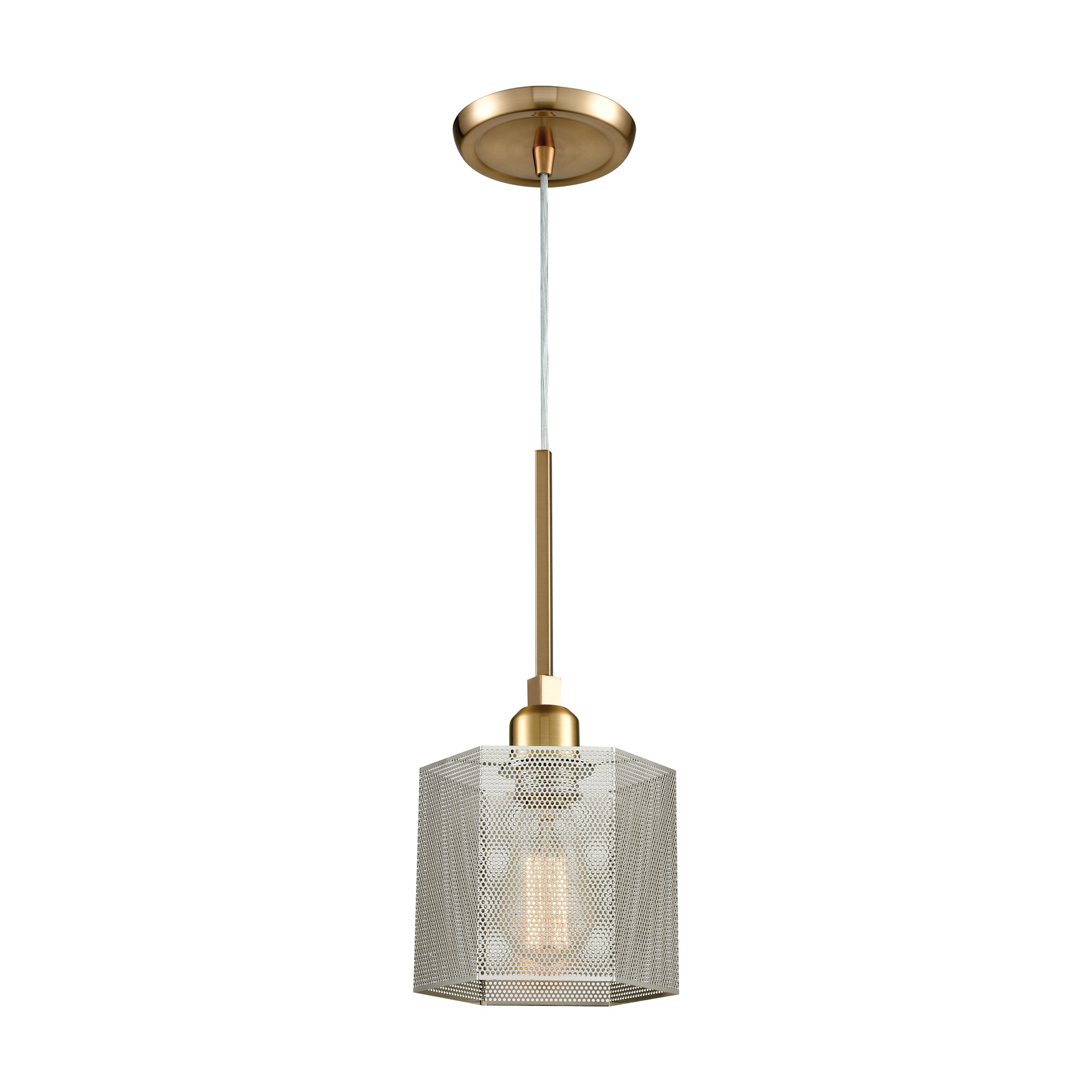 Elk Lighting 21112/1 Compartir Single Light 6" Wide Mini Pendant Polished Nickel / Satin Brass Indoor Lighting Pendants