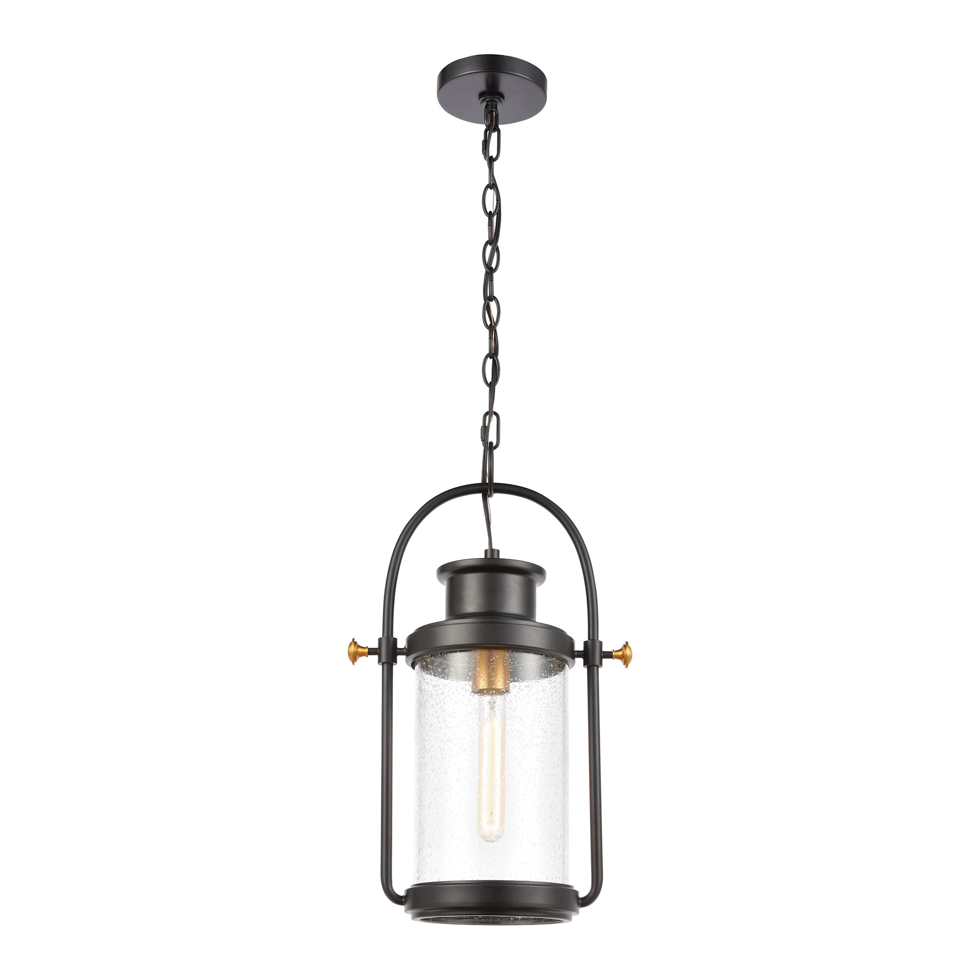 Photos - Floodlight / Street Light Elk Lighting 46672/1 Wexford Single Light 12" Wide Outdoor Pendant Matte Black / Brushed Brass Outdoor Lighting Pendants