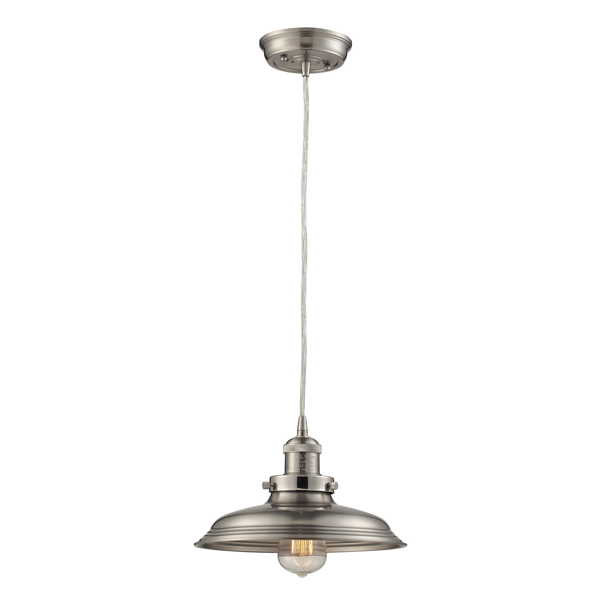 Photos - Chandelier / Lamp Wide Elk Lighting 55021/1 Newberry Single Light 11"  Pendant with Round Canopy and Nickel Metal Shade Satin Nickel Indoor Lig 