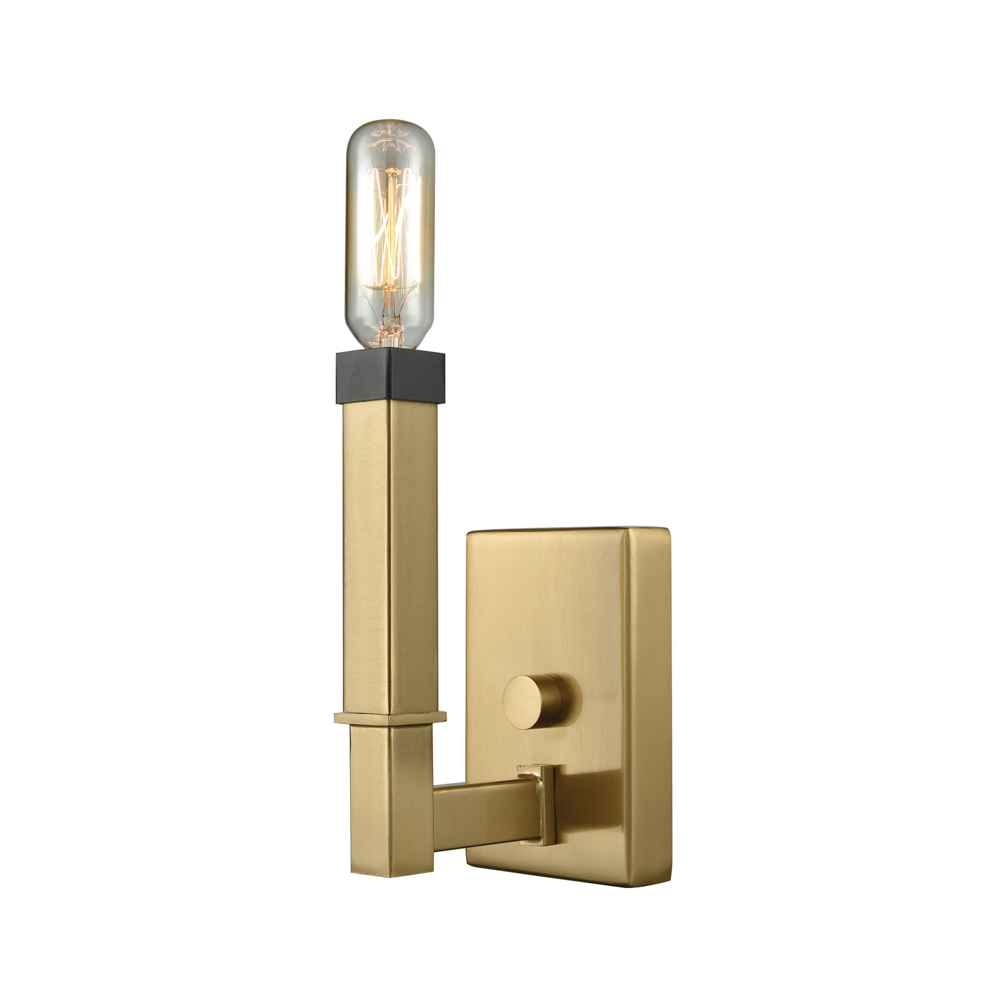 Photos - Chandelier / Lamp Elk Lighting 67750/1 Mandeville Single Light 7" High Wall Sconce with Oil Rubbed Bronze Accents Shade Satin Brass / Oil Rubb