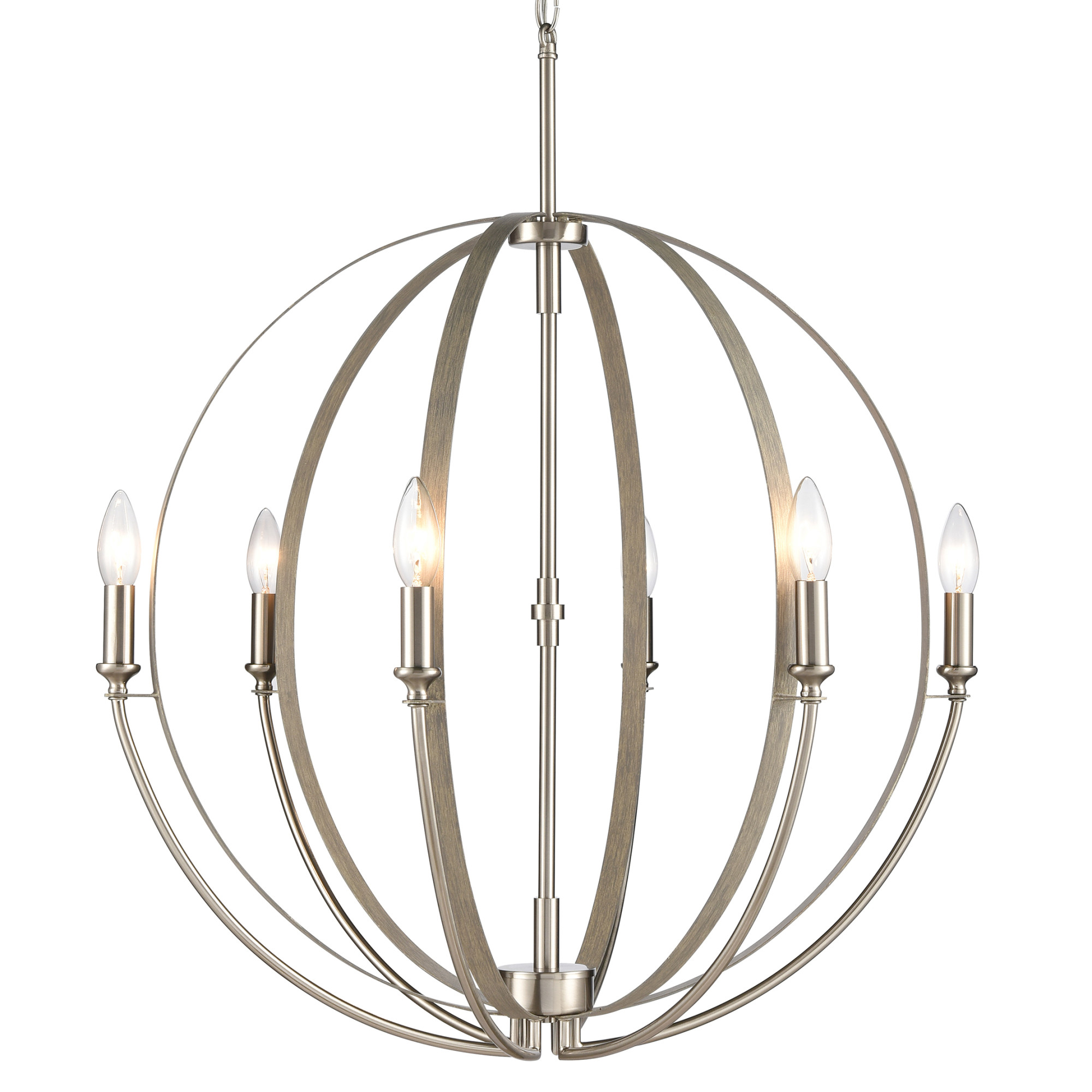 Photos - Chandelier / Lamp Elk Lighting 81466/6 Rotunde 6 Light 26" Wide Taper Candle Style Chandelier Beechwood / Satin Nickel Indoor Lighting Chandel