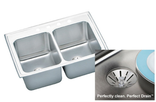 Photos - Kitchen Sink Elkay DLR332210PD-LQ Lustertone 33" Double Basin 18-Gauge Stainless Steel  for Drop In Installations with 50/50 