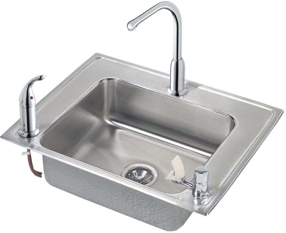 Elkay DRKAD282240LC 28" Single Basin Drop-In Stainless Steel Utility Sink with High-Arc Kitchen Faucet - Includes Sidespray Bubbler and Drain
