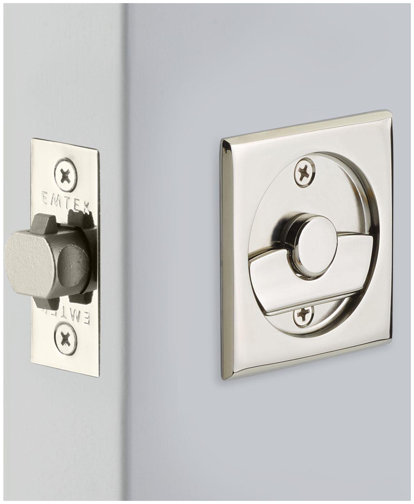 Photos - Door Lock Emtek 2135 Square Tubular 2-1/2" Privacy Pocket  Polished Nickel Sliding Door Hardware Pocket Door Hardware Locks P 