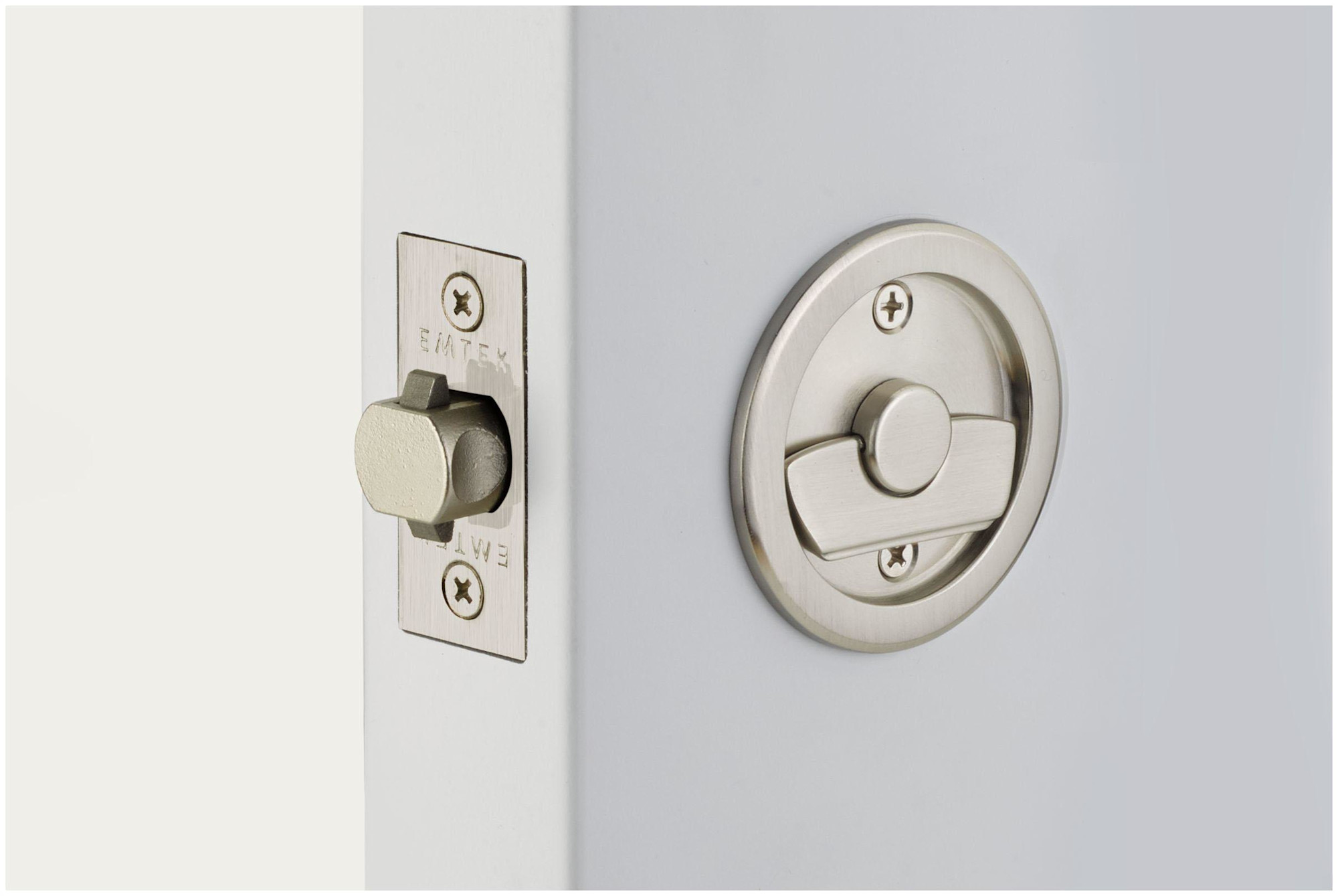 Photos - Door Lock Emtek 2145 Round Tubular 2-1/2" Privacy Pocket  Satin Nickel Sliding Door Hardware Pocket Door Hardware Locks Priva 