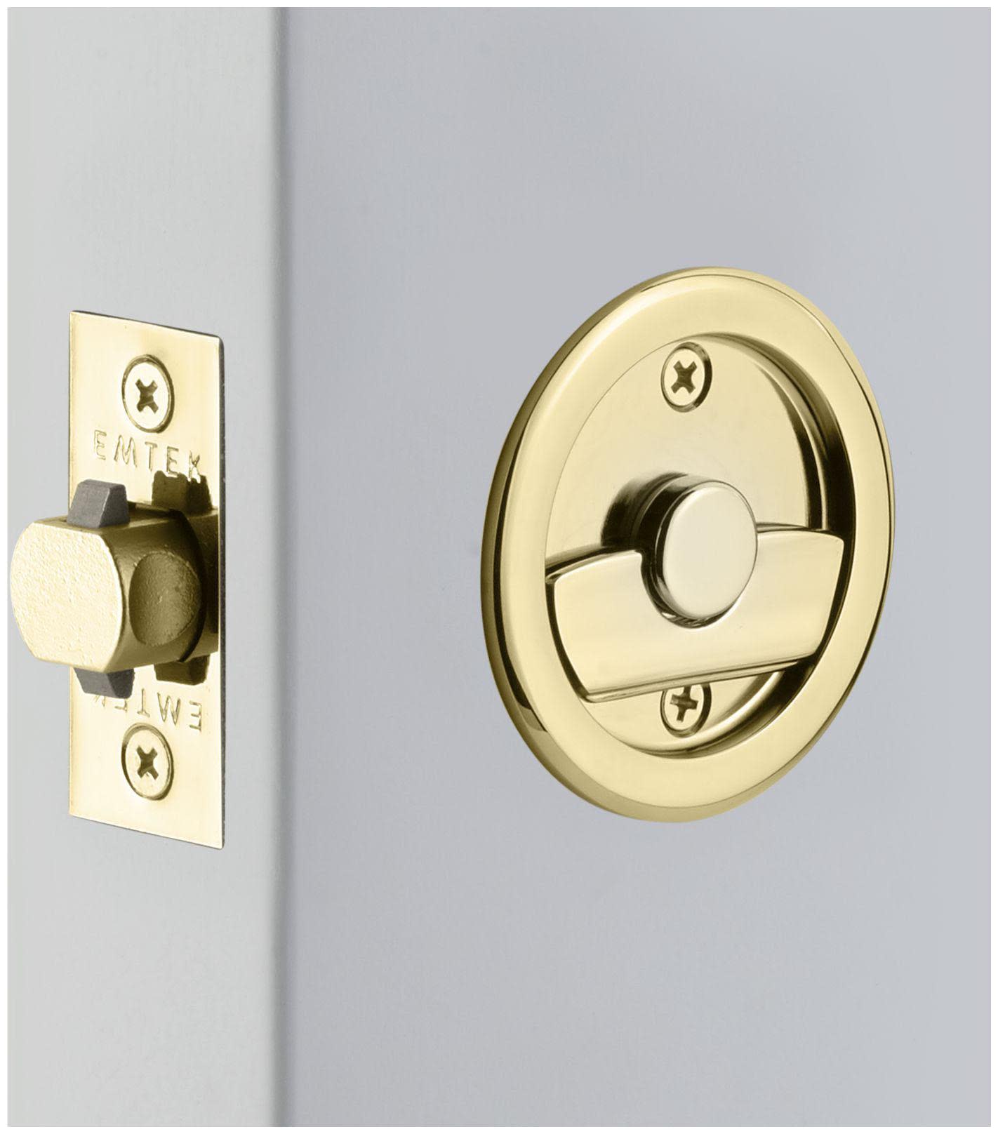 Photos - Door Lock Emtek 2145 Round Tubular 2-1/2" Privacy Pocket  Polished Brass Sliding Door Hardware Pocket Door Hardware Locks Pri 