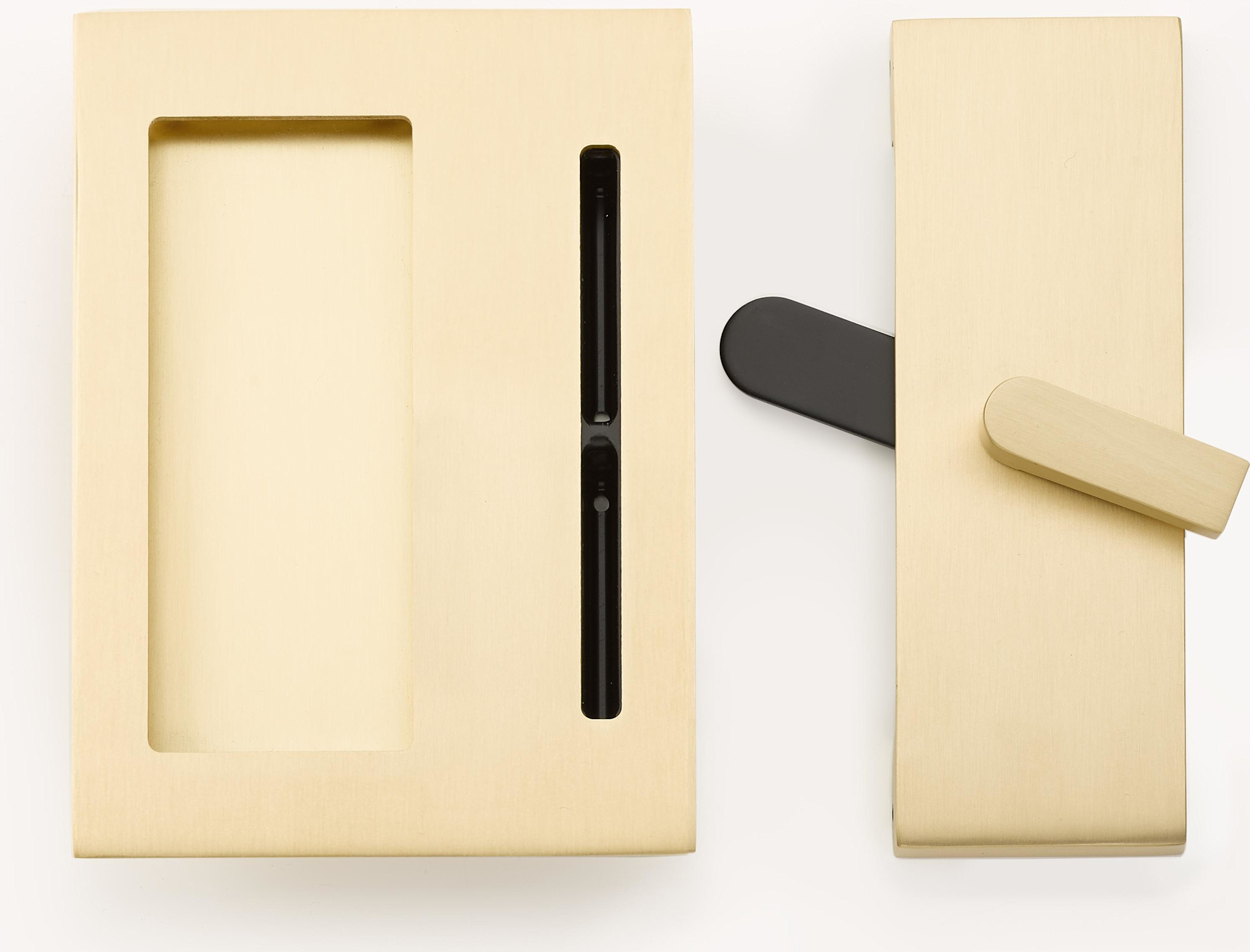 Photos - Door Lock Emtek 222202 Modern Rectangular Surface Jamb Mounted Privacy Lock with Flush Pull and Integrated Strike for Barn Doors Satin 
