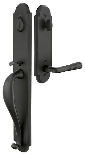 Emtek 451332 Greeley Single Cylinder Keyed Entry Sandcast Bronze Handleset Flat Black Door Hardware Handlesets Keyed Entry Handlesets