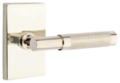 Emtek 5052.TA.KN.LH Knurled T-Bar Left Handed Non-Turning Two-Sided Dummy Door Lever Set with Modern Rectangular Rose from the SELECT Brass Collection