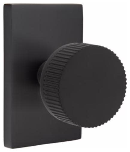 Emtek 5112.CC.SKK Passage Select Conical Straight Knurled Knob with Modern Rectangular Rosette Flat Black Door Hardware Door Knobs Passage Door Knobs