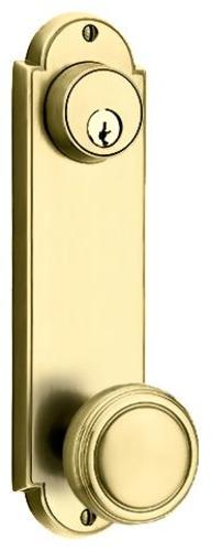 Emtek 8996 Delaware Series Single Cylinder Keyed Entry Set with 9 Inch Tall Backplate From the American Classic Collection Polished Brass Door
