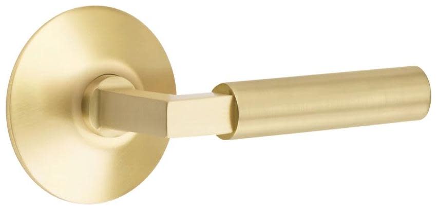Emtek M520SM SELECT Smooth Mortise Privacy Door Lever Set and Lock Body with Magnetic Latch Satin Brass Door Hardware Mortise Locks Privacy Mortise