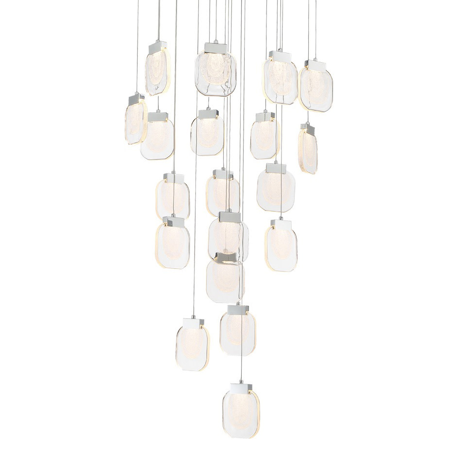 Photos - Chandelier / Lamp Eurofase Lighting 37192 Paget 29" Wide 3000K LED Round 19-Light Pendant with Piastra Glass Shades Chrome Indoor Lighting Pen