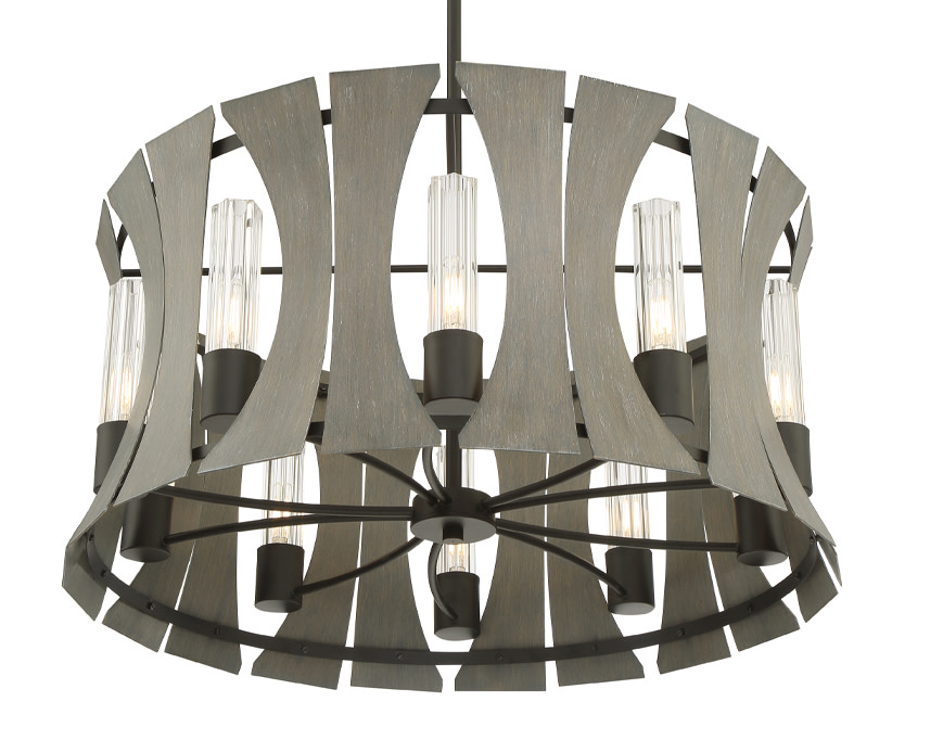 Photos - Chandelier / Lamp Eurofase Lighting 38164 Pennino 10 Light 29" Wide LED Drum Chandelier Matte Black / Grey Wood Indoor Lighting Chandeliers 38