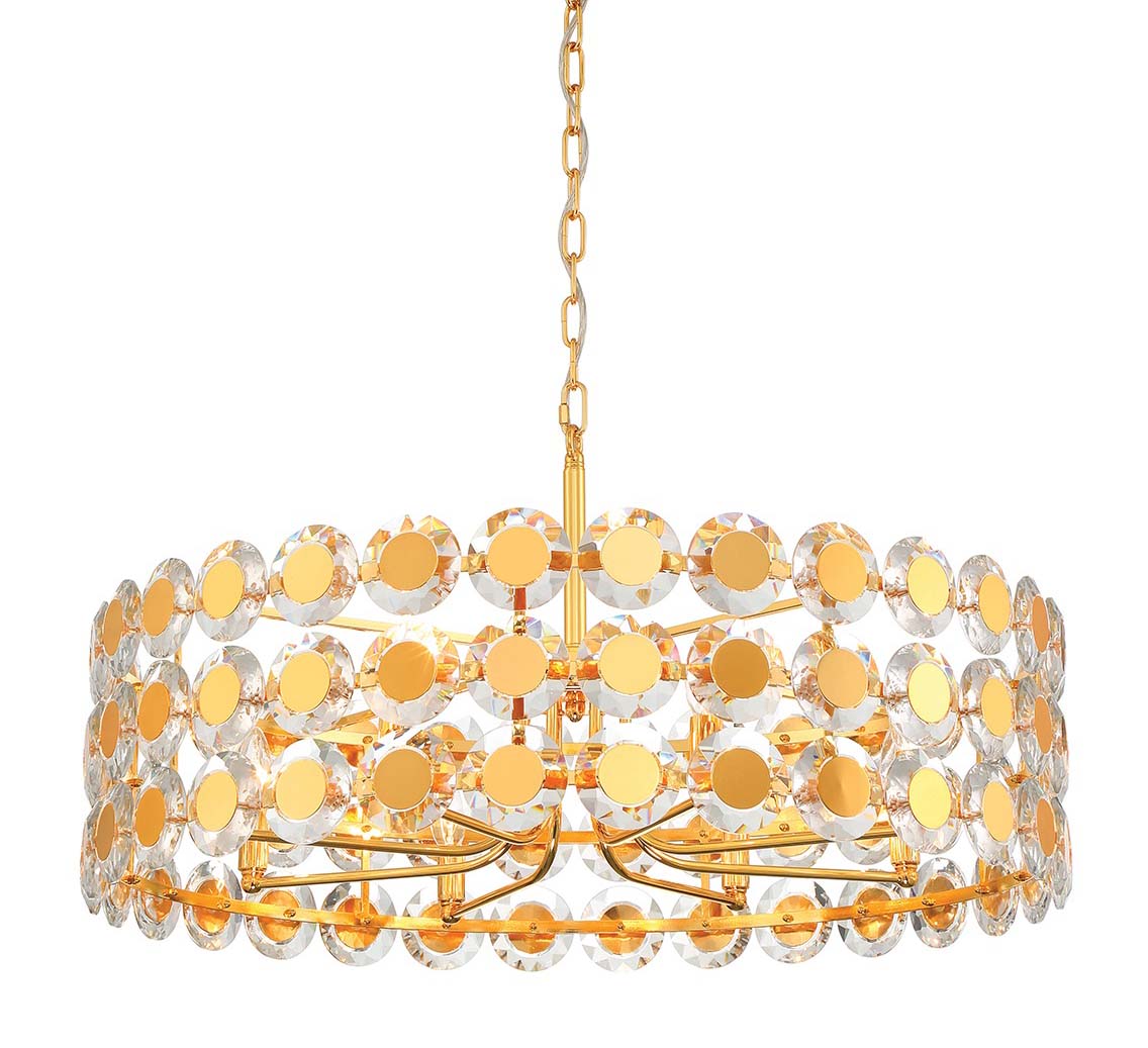 Photos - Chandelier / Lamp Eurofase Lighting 44286 Perrene 8 Light 32" Wide Drum Chandelier Gold Indoor Lighting Chandeliers 44286-025