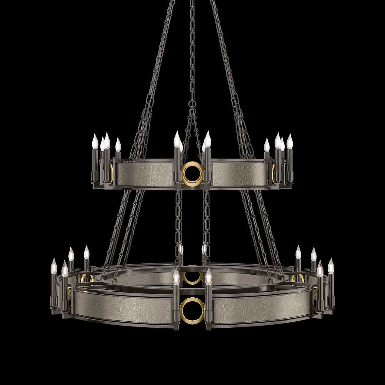 Fine Art Handcrafted Lighting 100036 Mirage 24 Light 50" Wide Taper Candle Style Chandelier Midnight Steel / Brass / Coco Indoor Lighting Chandeliers