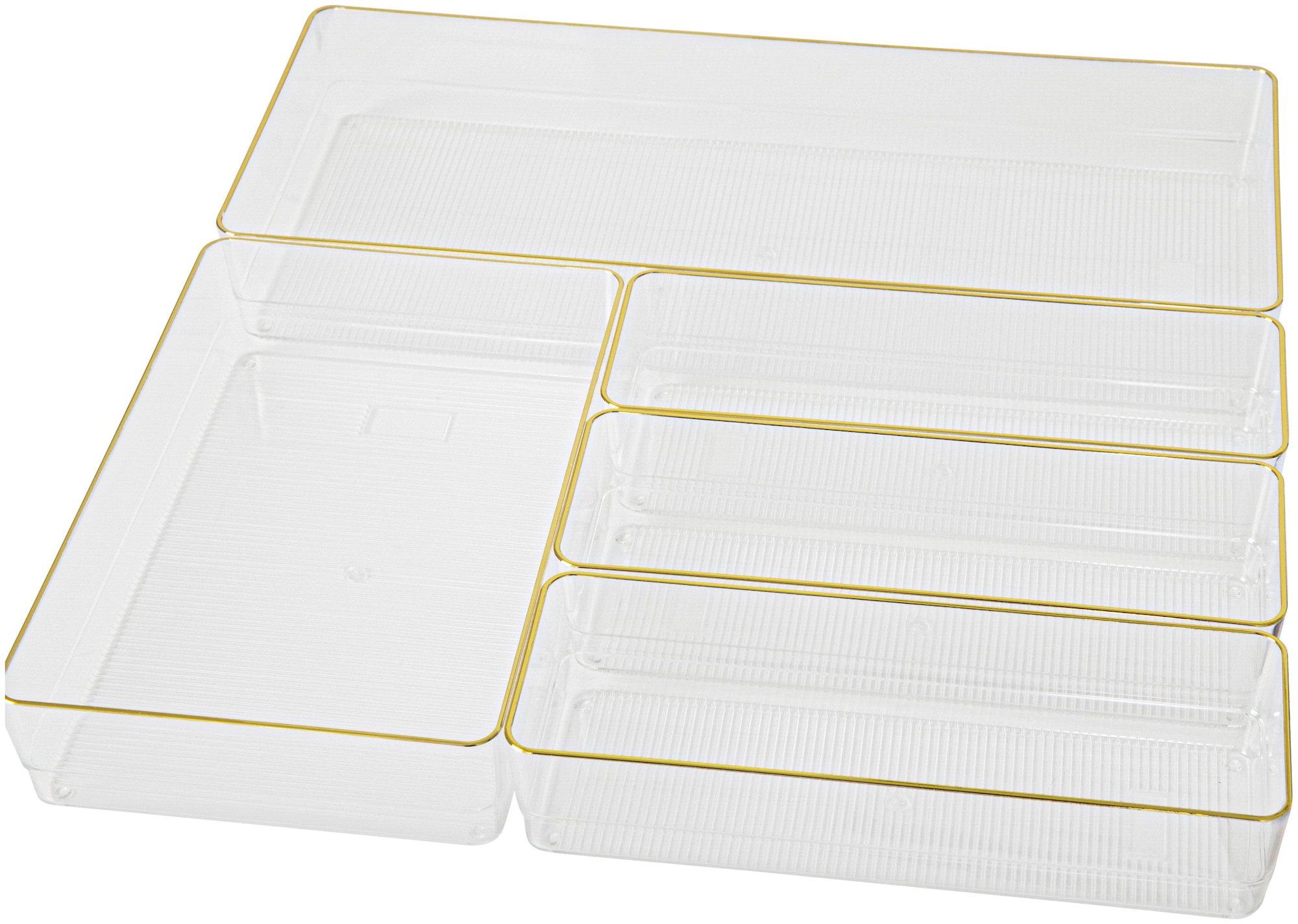 Flash Furniture BE-PB9085-G-5-MS Kerry 2" Tall Office Organizer Set with Stack and Slide Clear / Gold Storage and Organization Office Organizers