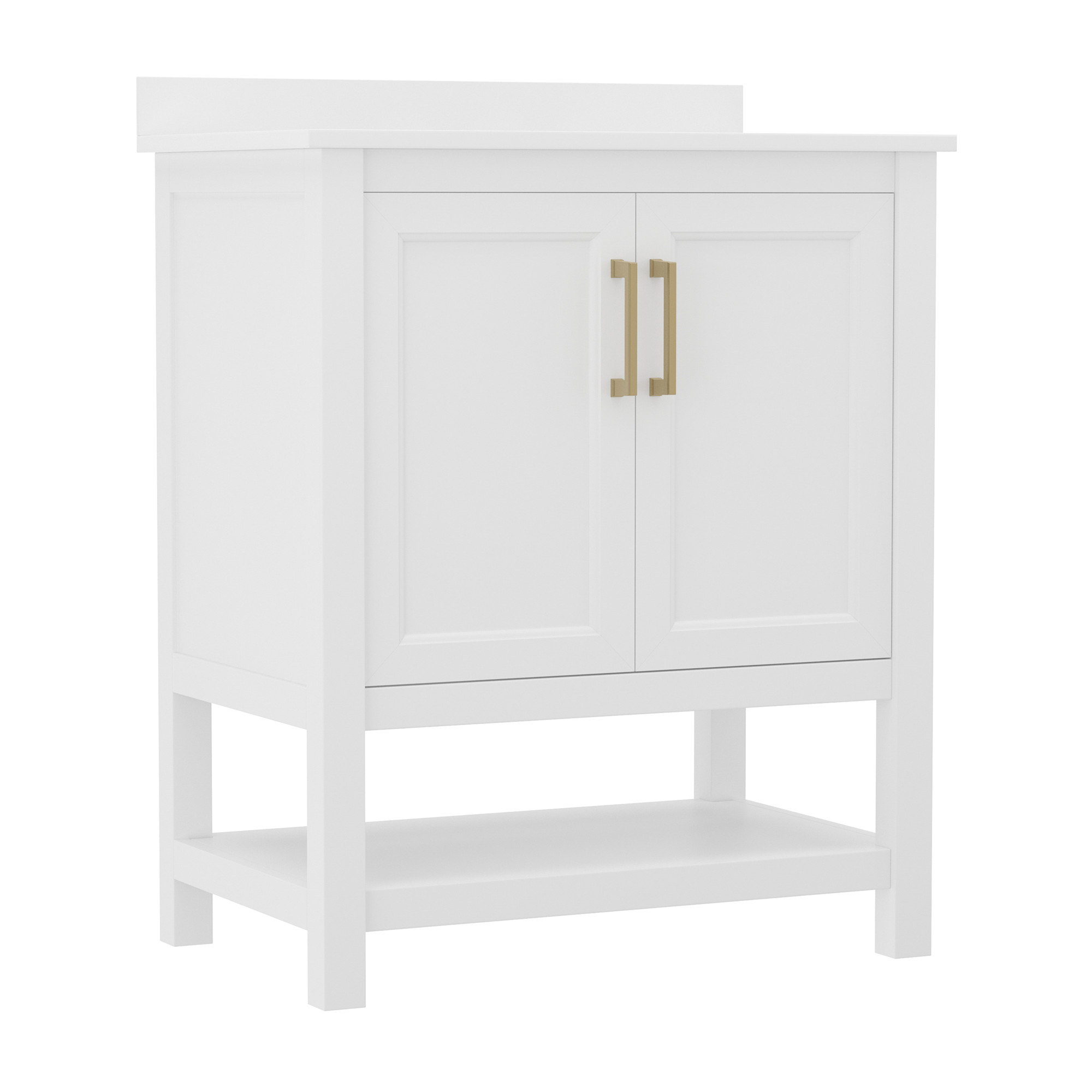 Photos - Washbasin cabinet Flash Furniture FFIR91242 30" Free Standing Single Basin Vanity Set with Cabinet and Stone Vanity Top White / Gold Bathroom 