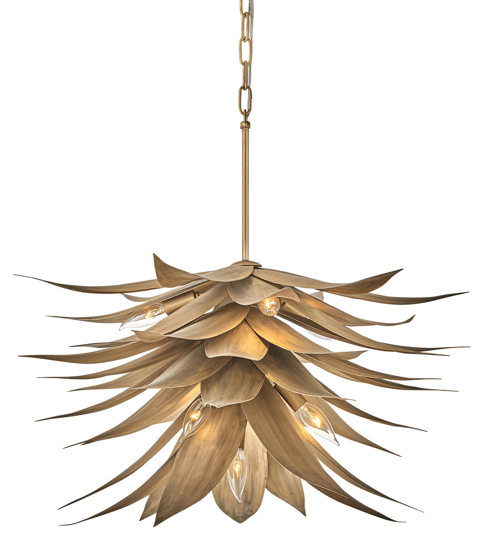Photos - Chandelier / Lamp Wide Fredrick Ramond FR30815 Agave 7 Light 26"  Taper Candle Pendant with Hand Sculpted Steel Leaves Burnished Gold Indoor Li 