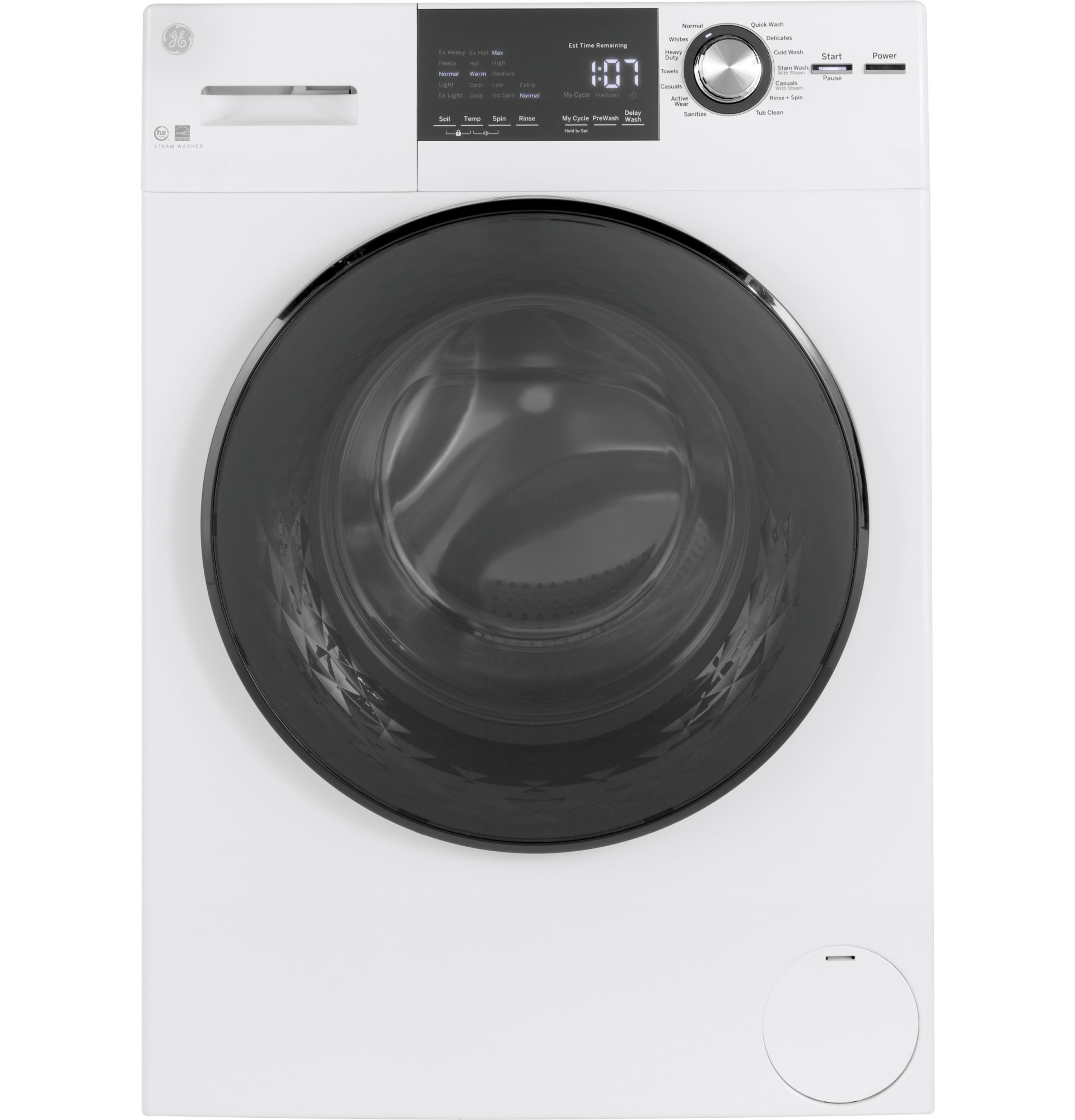 GE GFW148S 24 Inch Wide 2.4 Cu. Ft. Energy Star Rated Electric Front Loading Washer with Steam Technology White Laundry Appliances Washing Machines