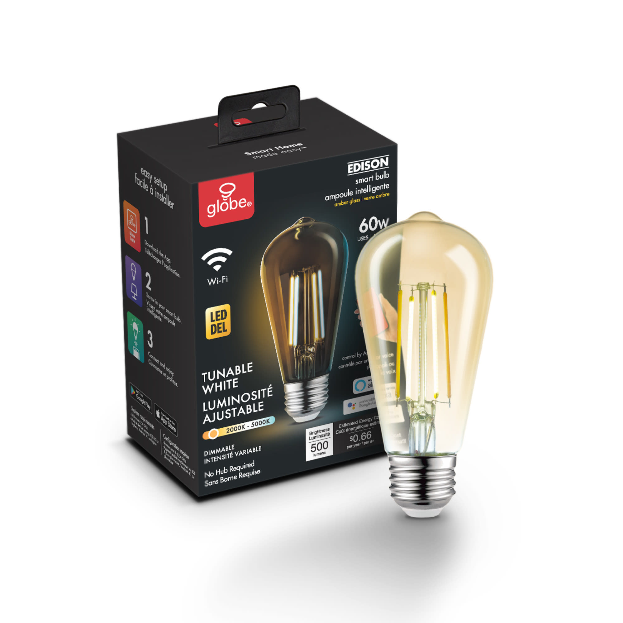 Photos - Light Bulb Electric Globe 34919 Single 5.5 Watt Vintage Edison ST19 Medium LED Bulb - 500 Lumens 2000K and 80CRI Amber Bulbs Bulb (E26)